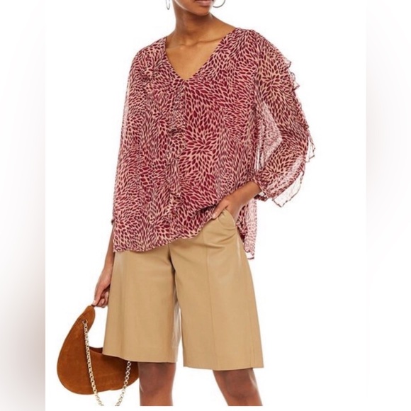 ba&sh Genn Ruffled Printed Crepon Blouse - Antique Rose - Picture 5 of 12